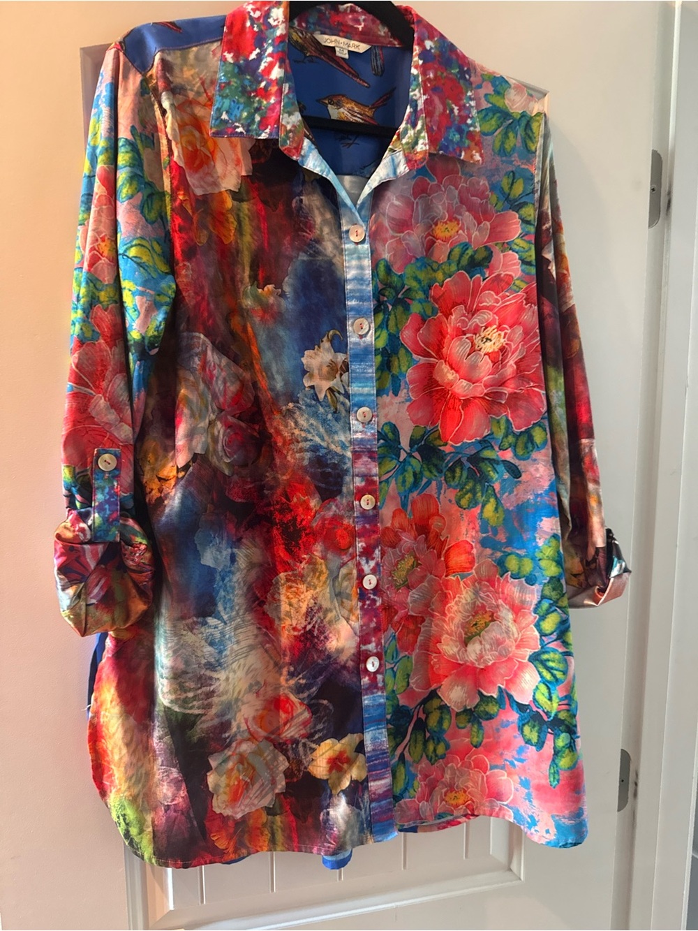 John Mark Multicolor Floral & Bird Print Button-Up